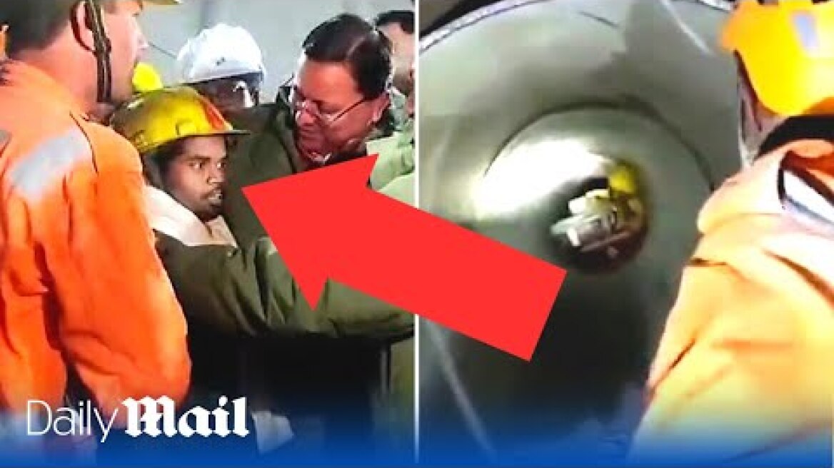 Saved after 17 days underground: Moment Indian workers are rescued from collapsed tunnel