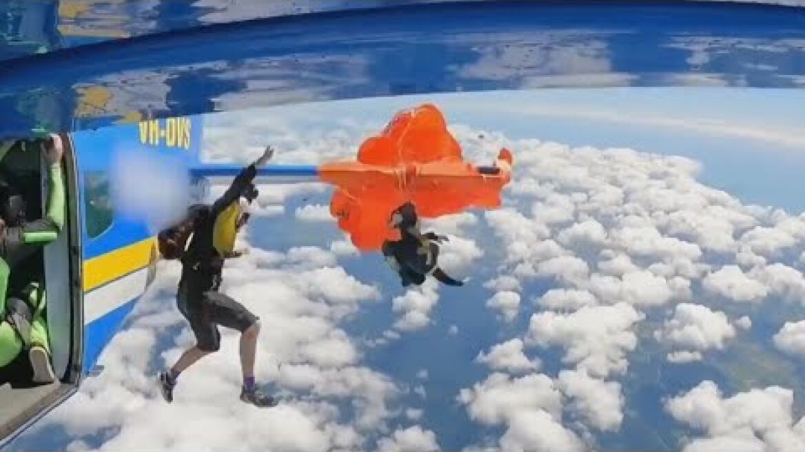 Skydiver narrowly escapes disaster after parachute gets caught on plane
