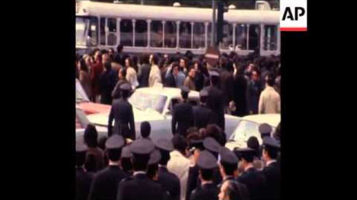 SYND 22-2-73  GREEK STUDENTS CLASH WITH POLICE OVER DRAFT LAWS