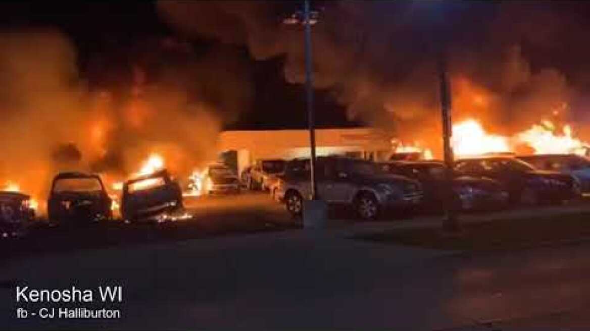 Car dealership on fire in Kenosha Wisconsin