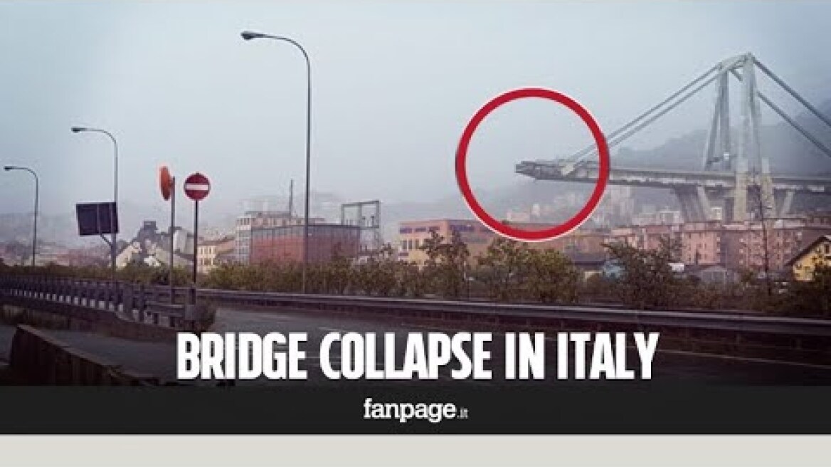 Freeway bridge collapse in Genoa Italy: the moment of the fall