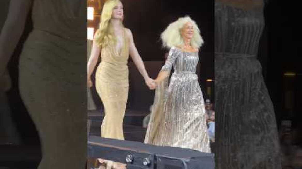Elle Fanning and Helen Mirren walks together for L’Oréal Paris show. #ellefanning #helenmirren