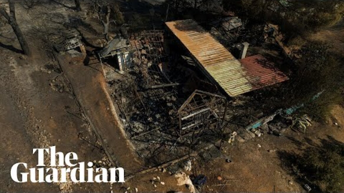 Greece wildfires: drone footage shows scale of destruction