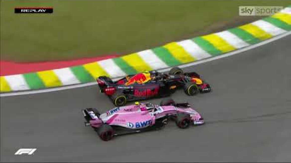 Estaban Ocon crashes into Verstappen