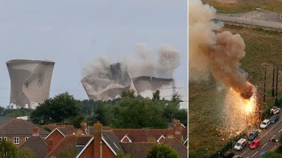 Pylon explodes into ‘fireball’ seconds after Didcot power station demolition