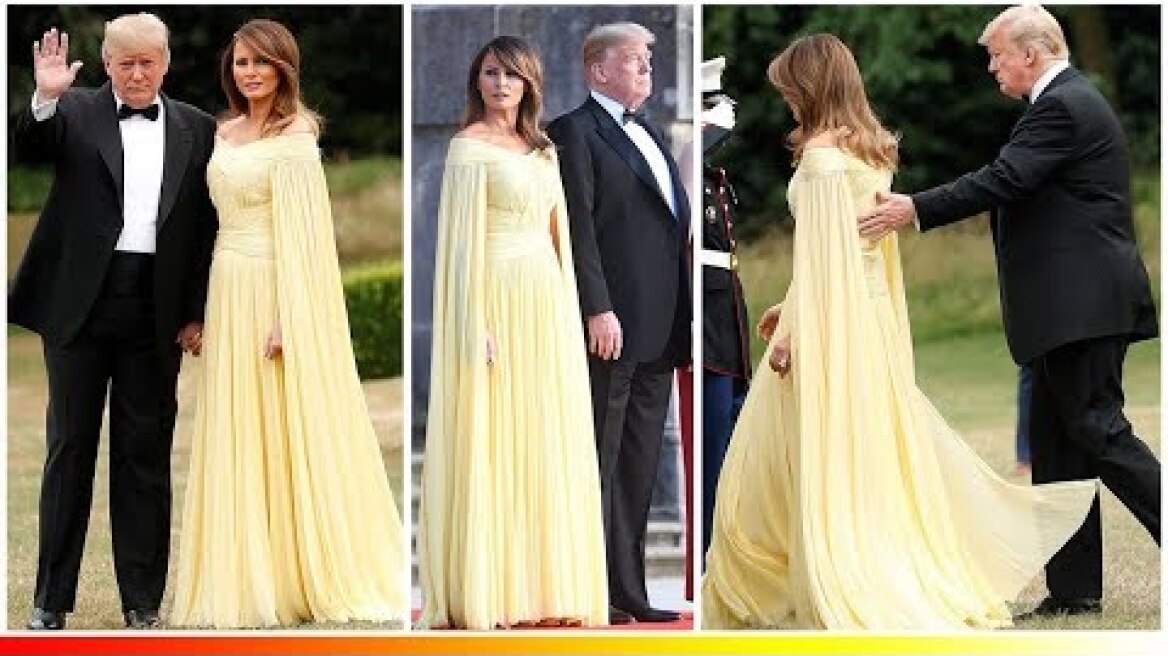 Melania Trump wears yellow couture gown joined Donald attend a lavish gala dinner at Blenheim Palace