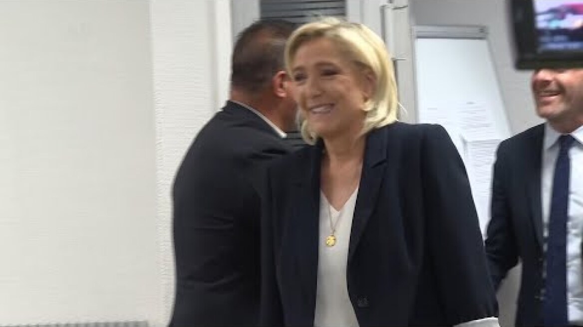 French far-right leader Marine Le Pen votes in European election