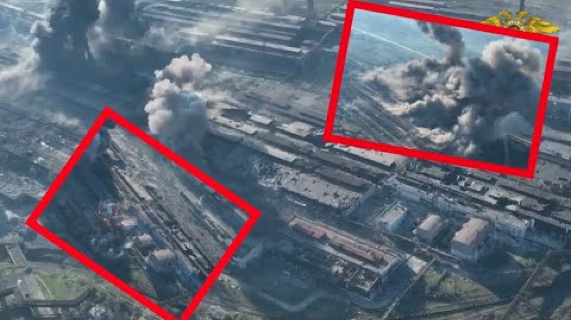 Ukraine war: Video from a DNR account showing Russian/DNR strikes on the Azovstal Plant in Mariupol.