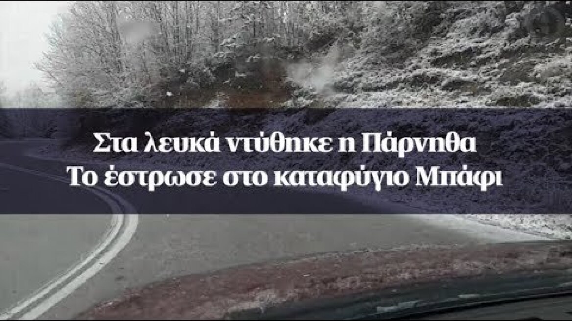 Στα λευκά ντύθηκε η Πάρνηθα – Το έστρωσε στο καταφύγιο Μπάφι