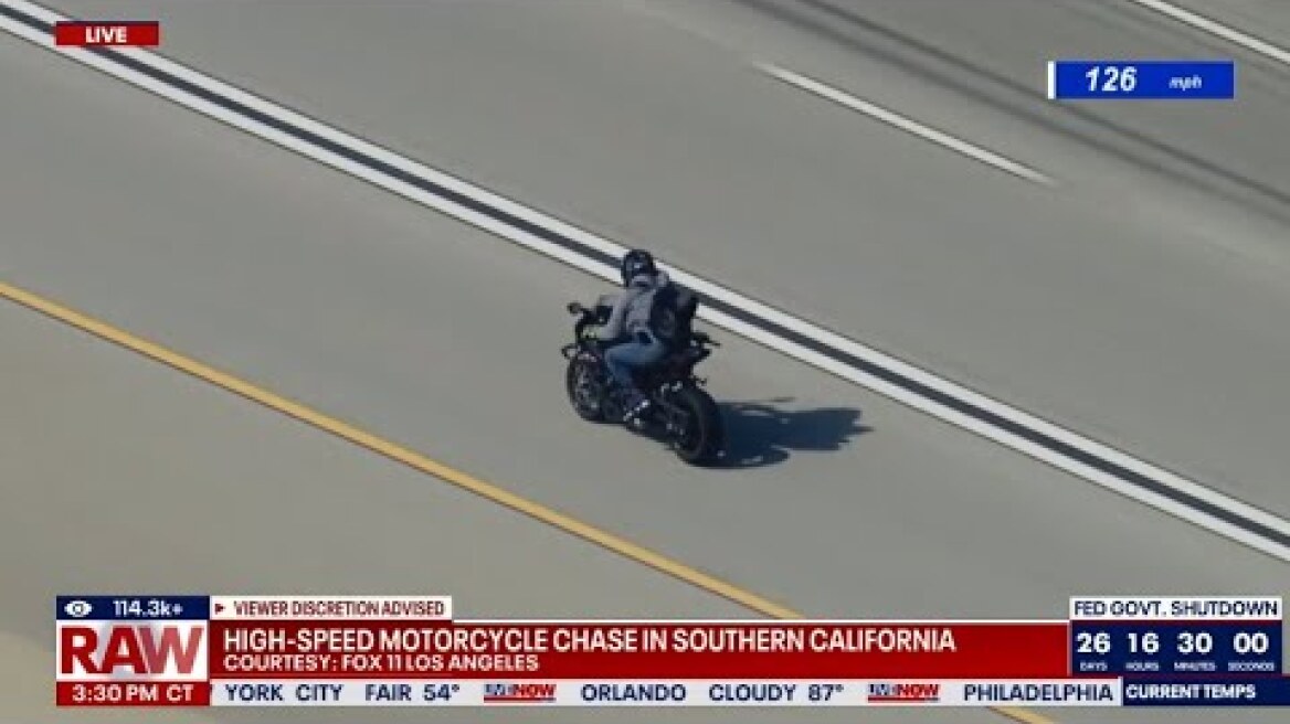 SKYFOX: 150+ mph motorcycle police chase in LA, officer shot