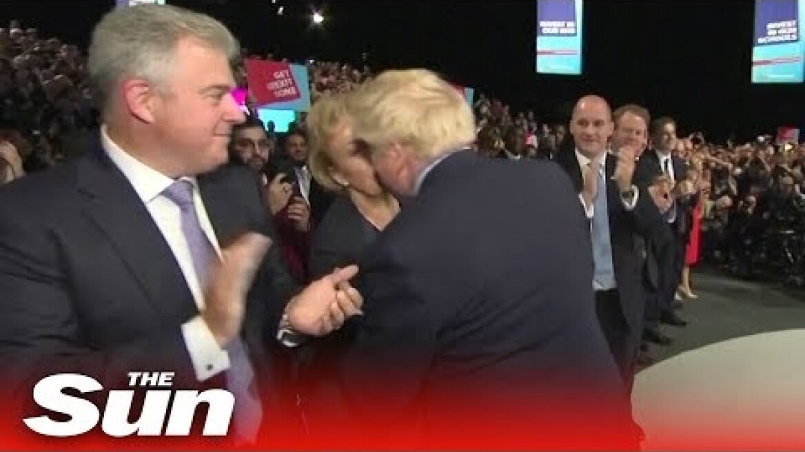 Boris Johnson kisses Andrea Leadsom on the lips by mistake