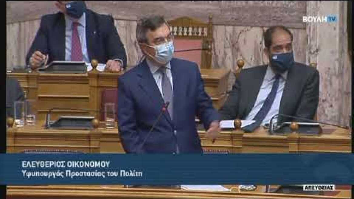Παρέμβαση Υφυπ. Προστασίας του Πολίτη στη Βουλή στην πρόταση δυσπιστίας προς τον Υπουργό Οικονομικών