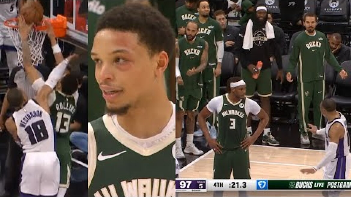 Russell Westbrook can't stop jawing with Ryan Rollins and Bucks after foul 😂