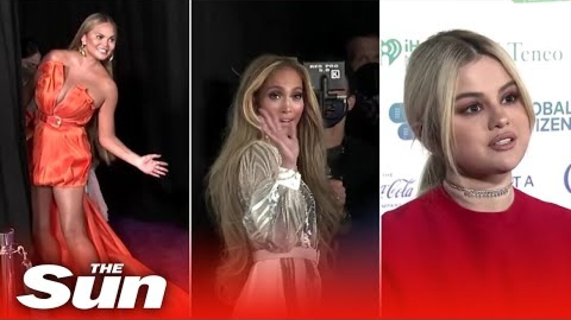 JLo, Selena Gomez and Chrissy Teigen on the red carpet of Vax Live stadium concert in LA