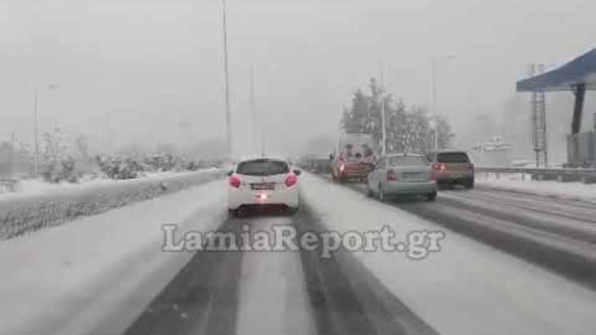 LamiaReport.gr: Ουρές αυτοκινήτων στη Μαλακάσα λόγω χιονιά