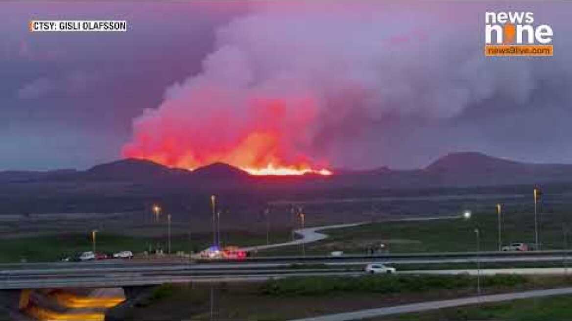 Eyewitness Video Shows Iceland Volcano Spewing Lava in Front of Main Roads | News9