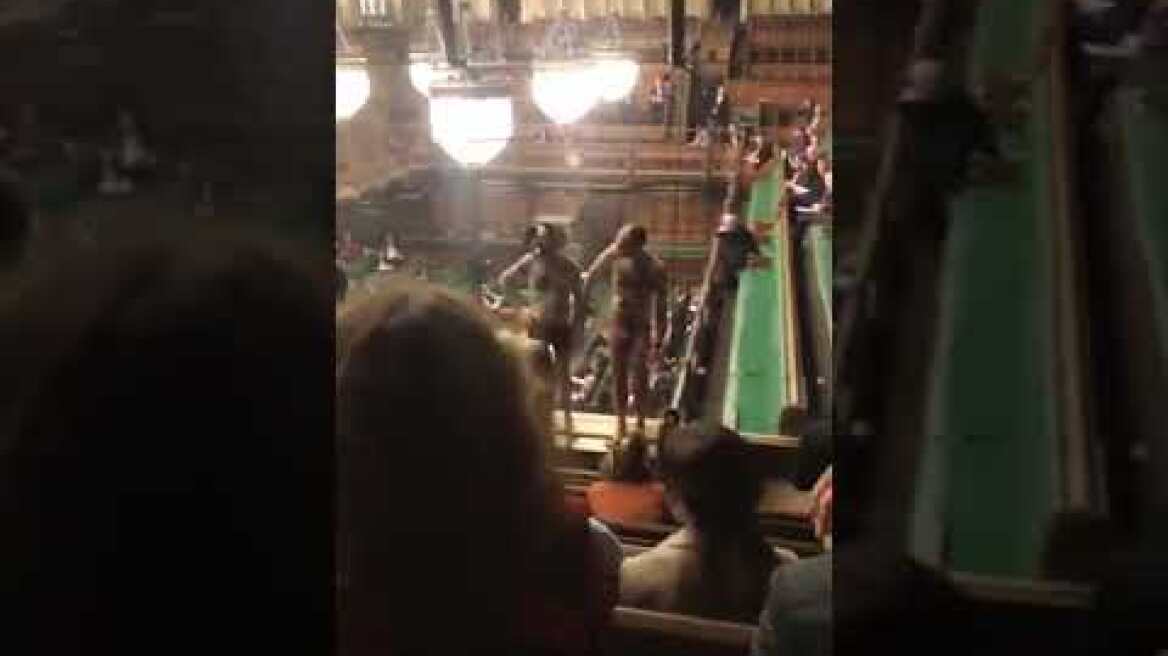 Protestors strip naked in the House of Commons during Brexit debate