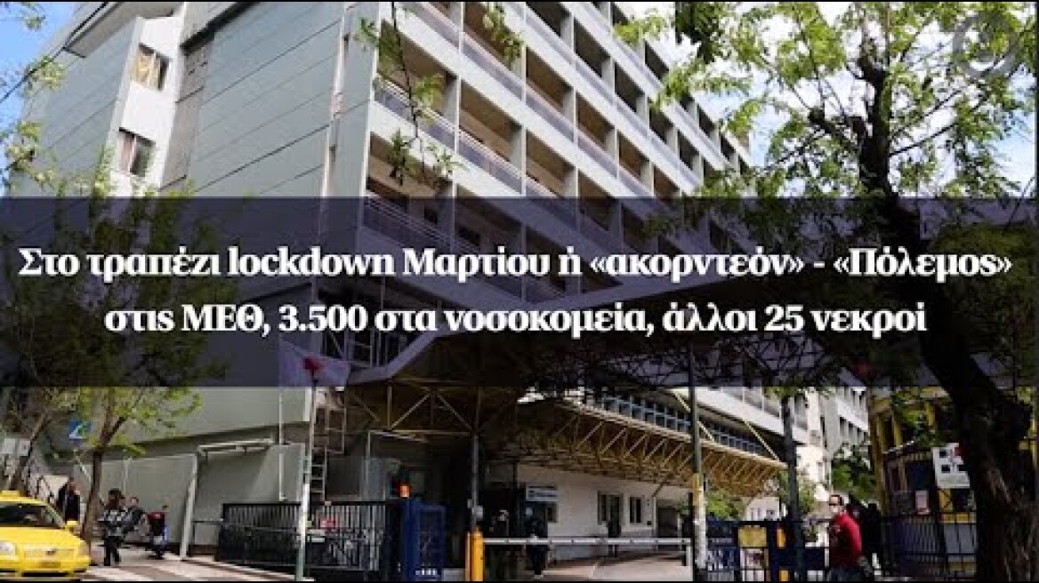 Στο τραπέζι lockdown Μαρτίου ή «ακορντεόν»-«Πόλεμος» στις ΜΕΘ, 3.500 στα νοσοκομεία, άλλοι 25 νεκροί