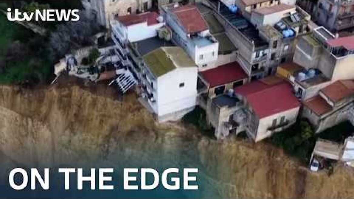 Dramatic drone footage shows houses on cliff edge after landslide | ITV News