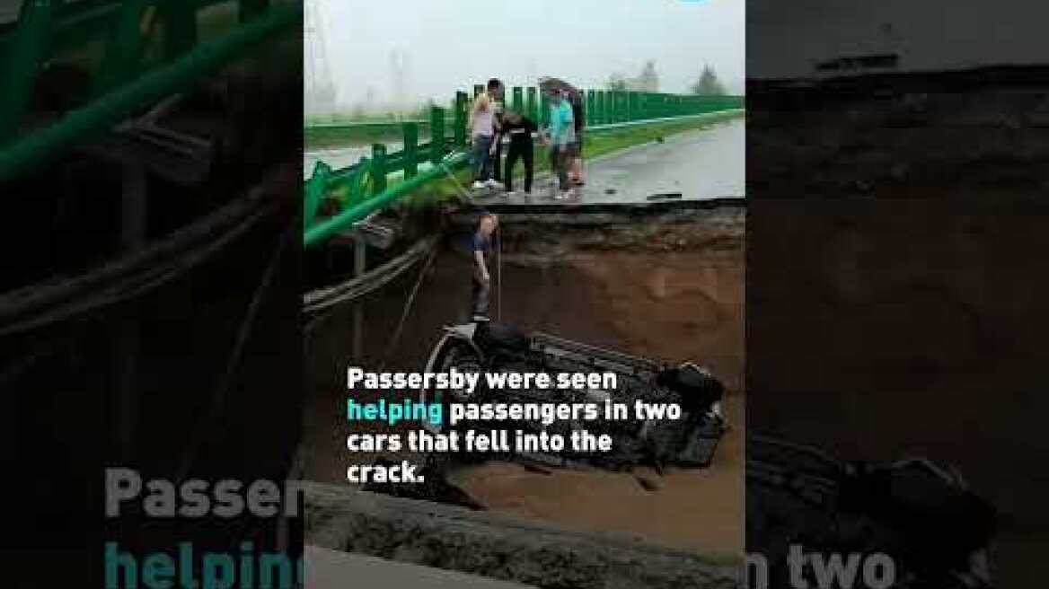 Car drives off bridge collapsed by typhoon in China