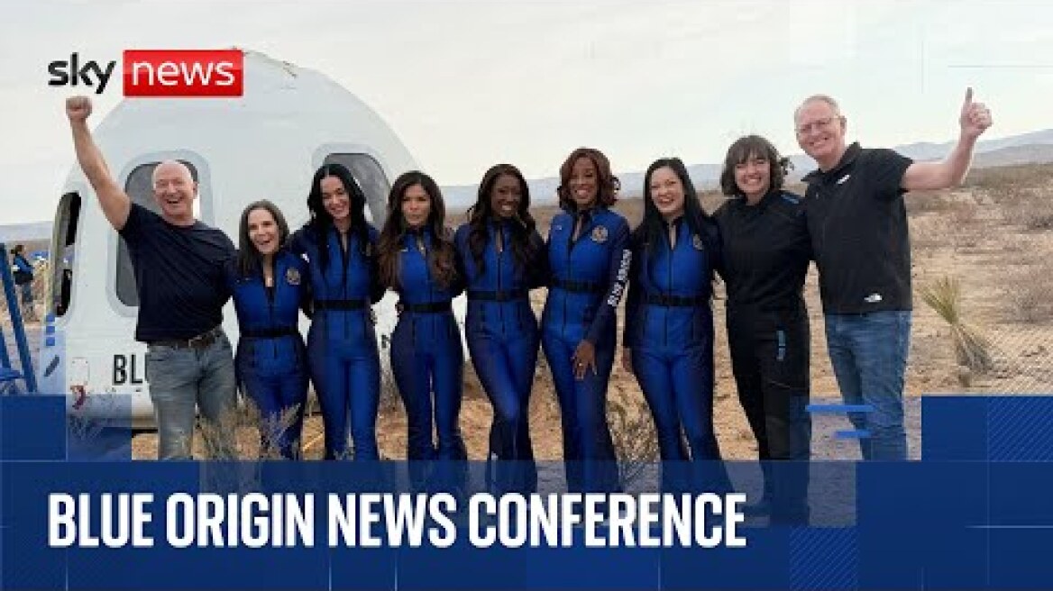 Katy Perry and all-female crew of Blue Origin space flight speak to media after returning to Earth