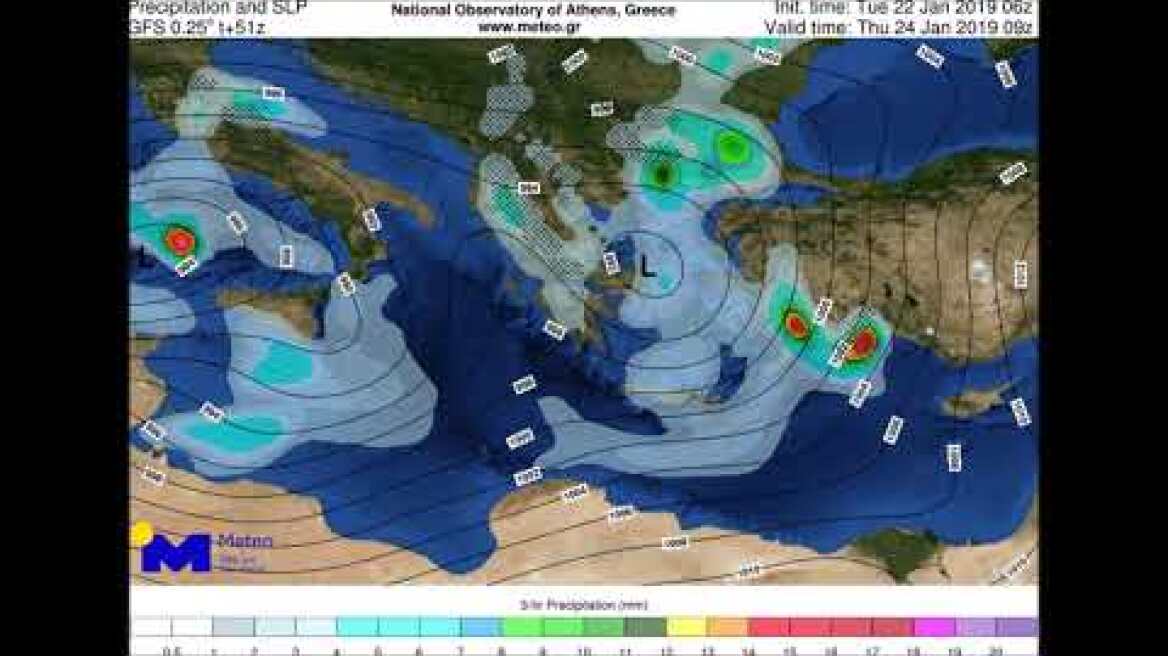 Meteo.gr: "Φοίβος": Εκτίμηση υετού Τρίτη 22/01 - Πέμπτη 24/01  2019