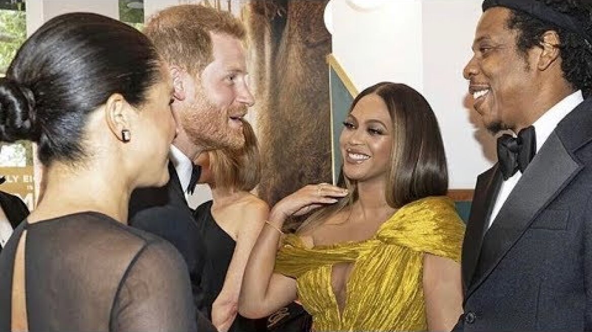 Beyonce & Jay Z Meet Prince Harry & Meghan Markle at Lion King Premiere