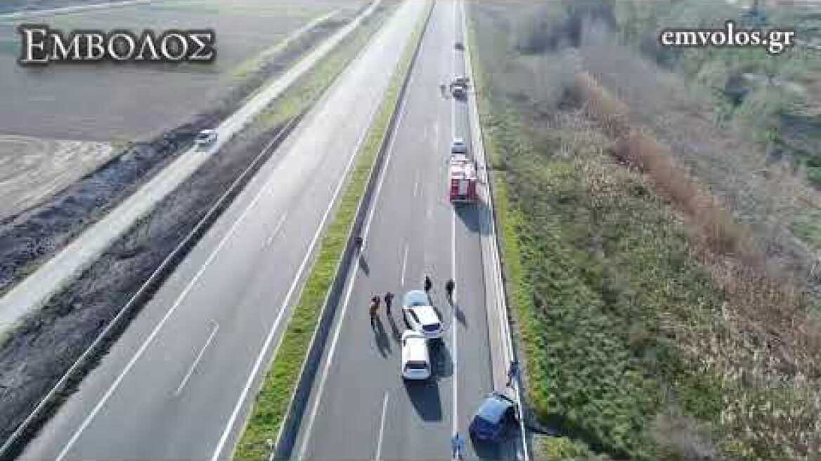 Εγνατία οδός: Τροχαίο με καραμπόλα οκτώ αυτοκινήτων στο ύψος του Πλατάνου – Εναέρια πλάνα