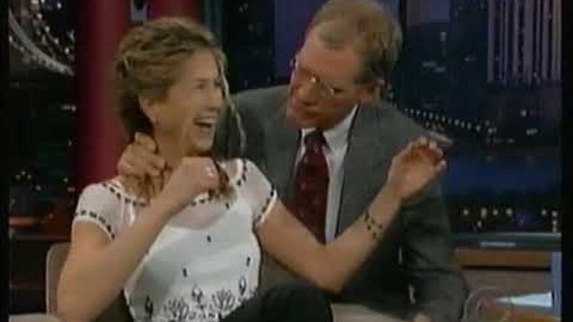 David Letterman sucks on Jennifer Aniston's hair