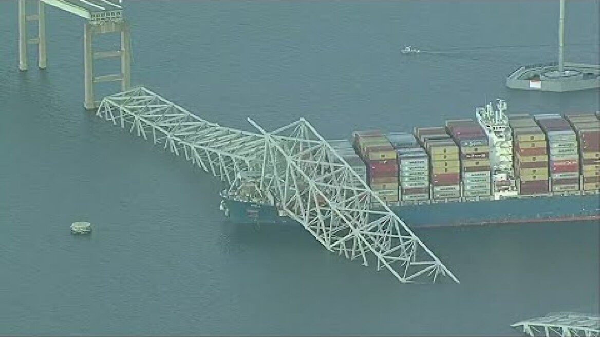 Watch Live: Aerial view of Francis Scott Key Bridge in Baltimore after its collapse