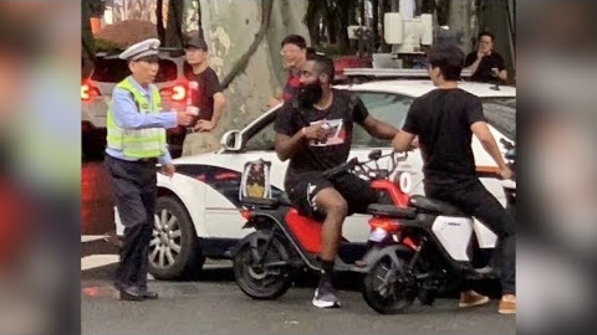 NBA star James Harden rides scooter in Shanghai, stopped by traffic police