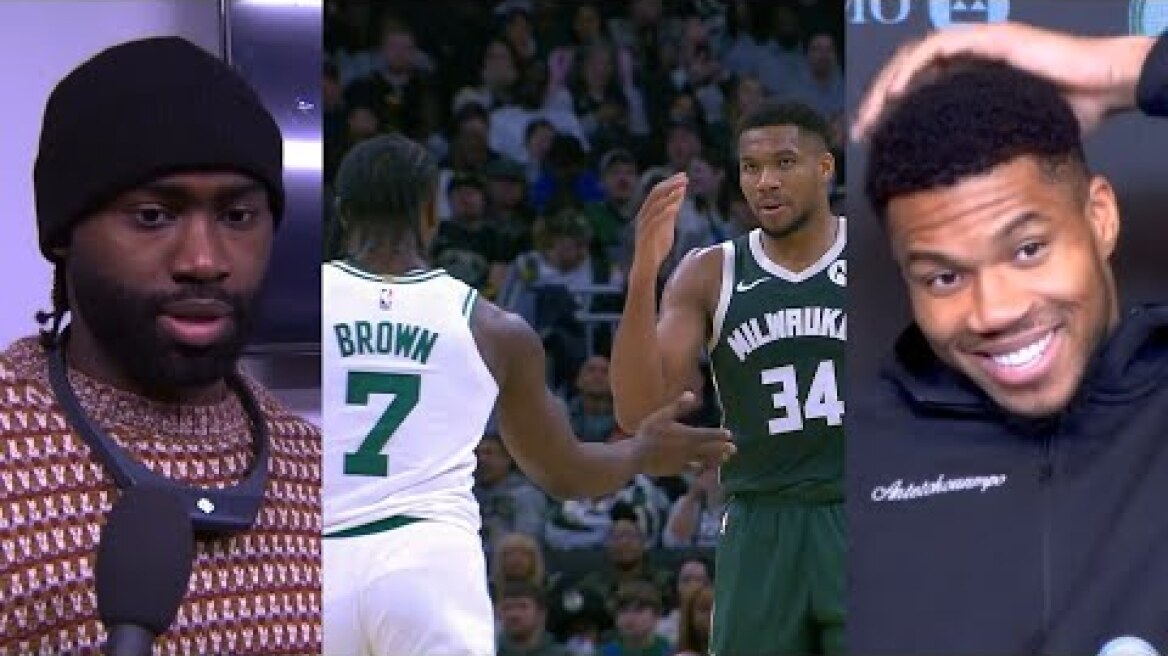 Giannis couldn't believe Jaylen Brown called him a child for fake handshake