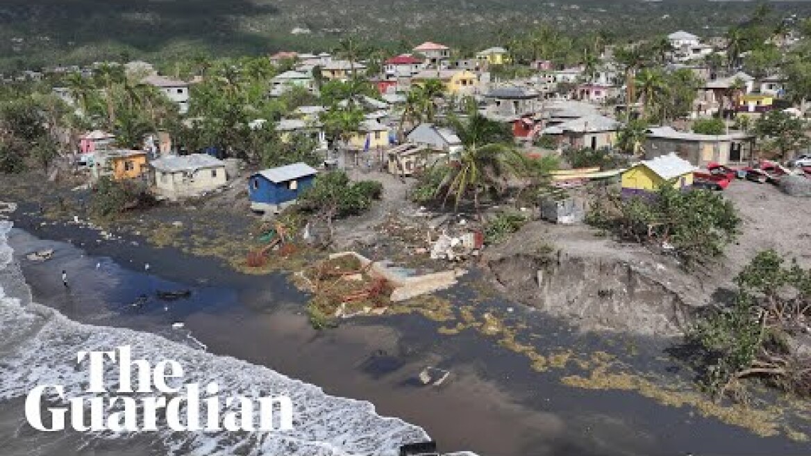 Drone shows damage left by Hurricane Melissa in Jamaican fishing village