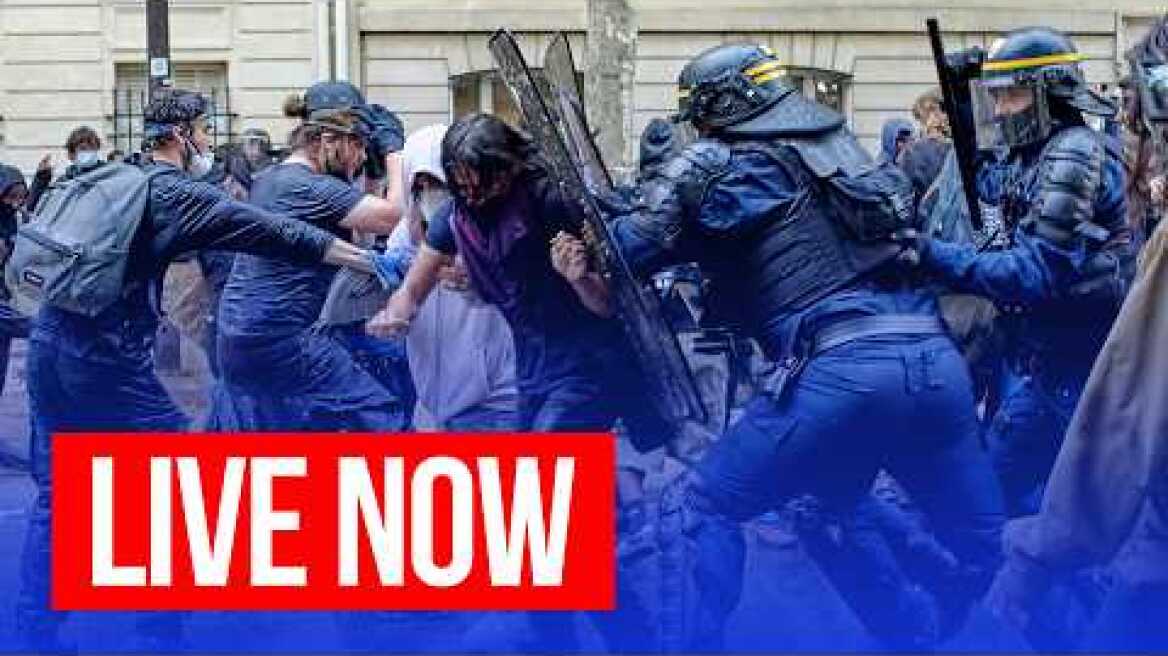 Chaos as French protesters face off with riot police