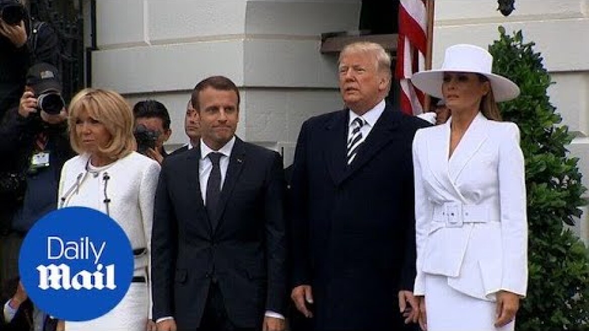 Donald and Melania greet Macron's at White House ceremony - Daily Mail