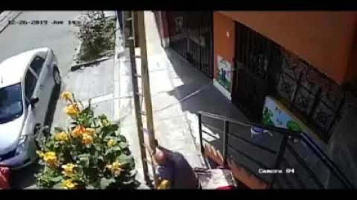 Elderly man shakes painter of ladder