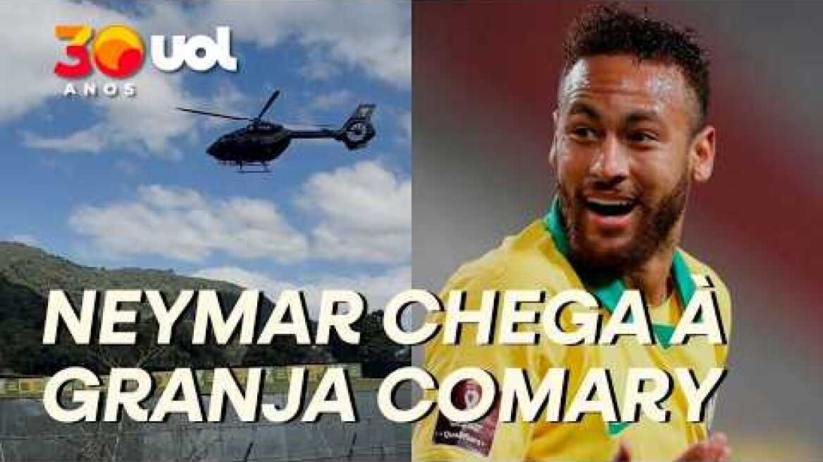 NEYMAR CHEGA À GRANJA COMARY EM HELICÓPTERO PARA INICIAR PREPARAÇÃO PARA A COPA DO MUNDO; VÍDEO