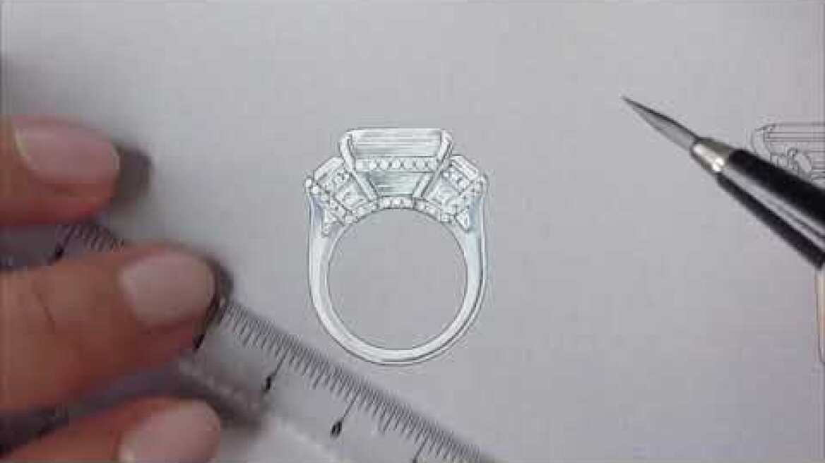 Engagement Ring Design - Hand painted in the Atelier of Jean Dousset