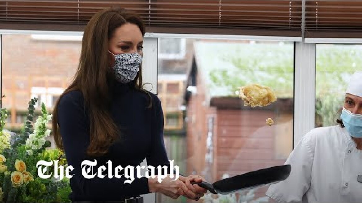 Funny moment Princess of Wales struggles to flip her pancake