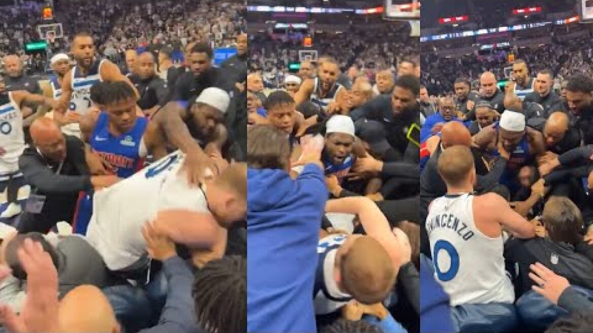 INSANE close-up video of HUGE FIGHT between Pistons and Timberwolves 😳