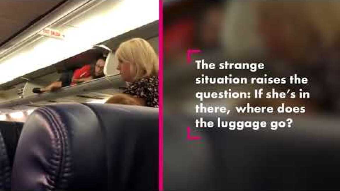 Liveleak Flight attendant weirds out passengers by hiding in overhead bin
