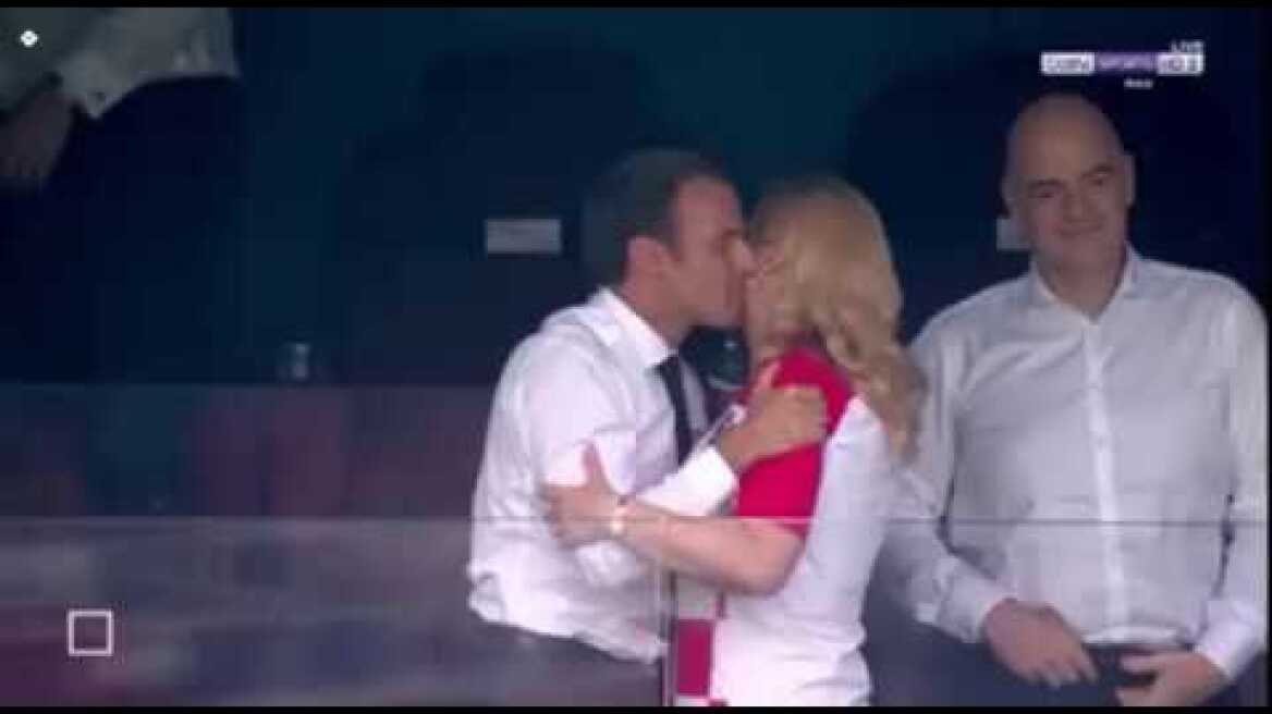 A big french kiss from Emanuel Macron to Croatian President while Brigitte Macron wife's dancing