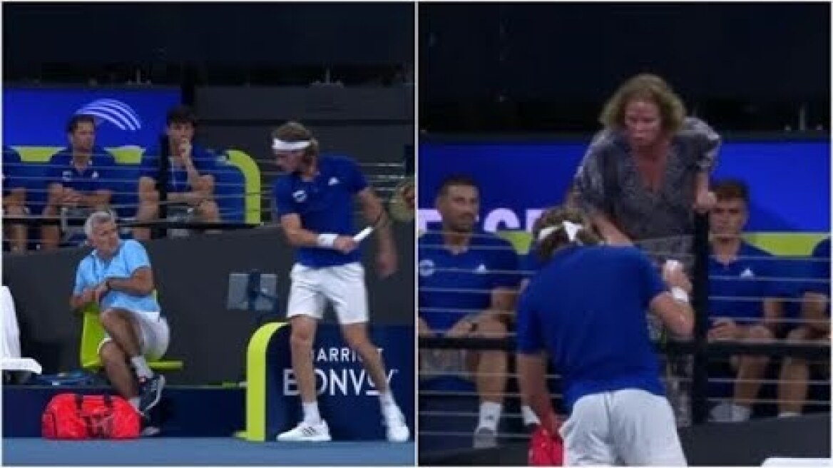 Full Footage Of Stefanos Tsitsipas Hurting His Father - Brisbane 2020