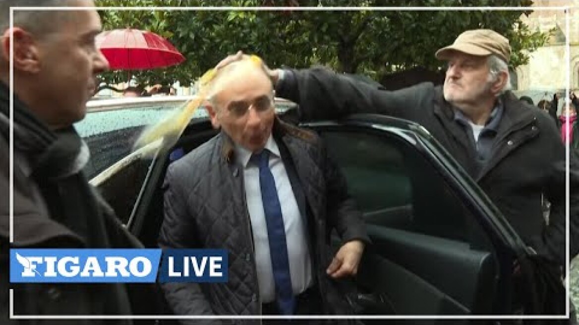 🔴Agression: Éric Zemmour visé par un jet d'œuf à son arrivée à Moissac