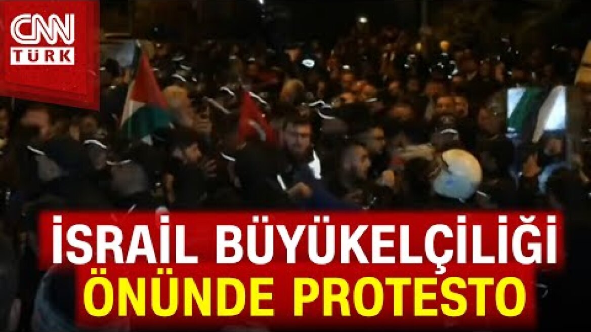 Ankara'da İsrail'in Gazze'ye Hastane saldırısı Sonrası İsrail Büyükelçiliği Önünde Protesto!