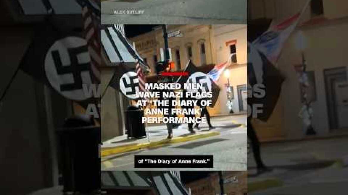 Masked men wave Nazi flags outside ‘The Diary of Anne Frank’ performance