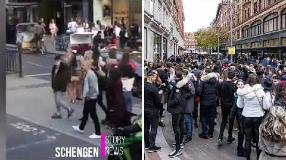 Huge crowd of maskless youngsters cram into queue for Harrods on first weekend of shops reopening