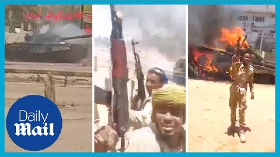 Sudan chaos: Moment RSF troops destroy a government tank in Khartoum