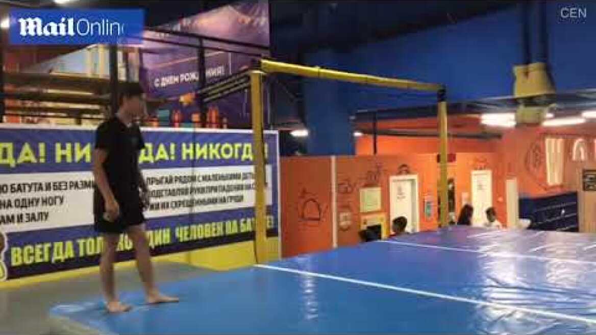 Video: Professional acrobat attempts double somersault and breaks his neck