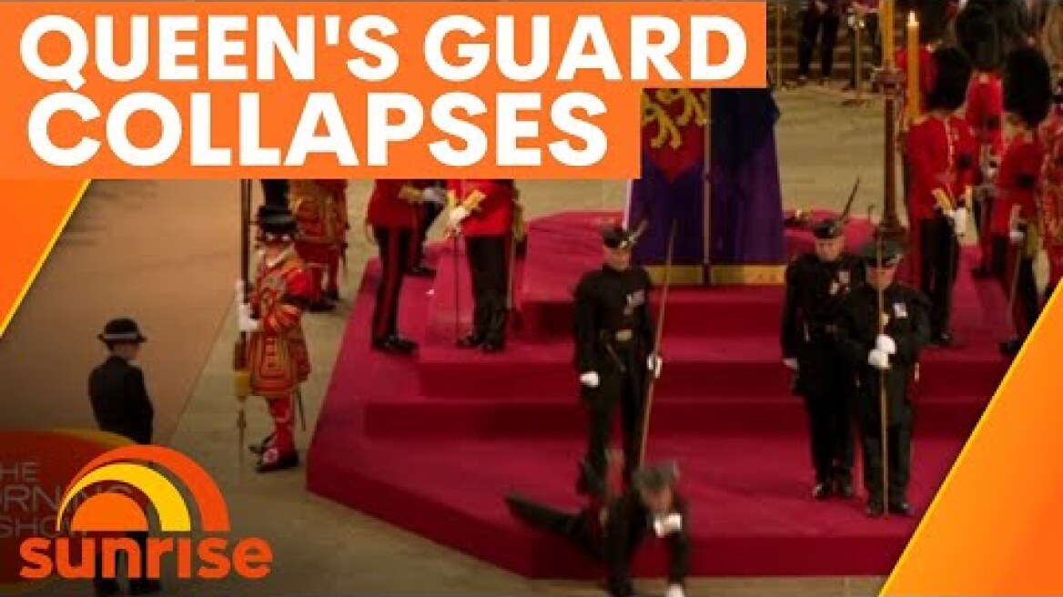 Queen's guard COLLAPSES in front of her coffin | Sunrise Royal News